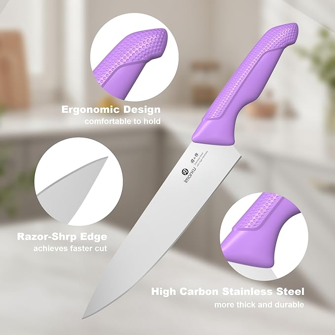 imarku 14-Piece Knife Set with Block, High Carbon Stainless Steel Kitchen Knives with Built-in Sharpener, Ergonomic Non-Slip Handle, Perfect for Home Cooks & Chefs, Purple