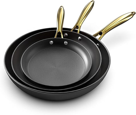 imarku 3 Pcs Non Stick Frying Pans Set, 8+10+12 Inch Nonstick Cast Iron Skillets with Stay Cool Metal Handle, Dishwasher & Oven Safe, Induction Compatible Cooking Pan