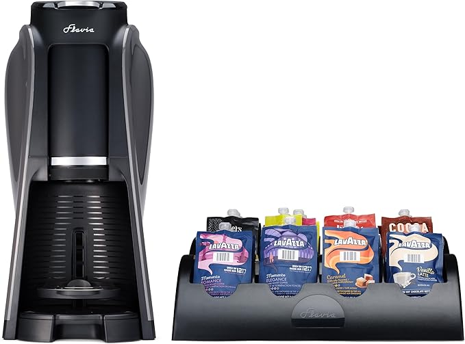 Flavia Aroma Brewer Bundle with 84 Freshpacks and 1 Merchandiser - Coffee Machine, Makes Coffee, Lattes, Tea, and other Hot or Iced Beverages, Multiple Brew Sizes, Grey, Works ONLY with Freshpacks