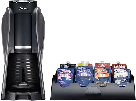 Flavia Aroma Brewer Bundle with 84 Freshpacks and 1 Merchandiser - Coffee Machine, Makes Coffee, Lattes, Tea, and other Hot or Iced Beverages, Multiple Brew Sizes, Grey, Works ONLY with Freshpacks