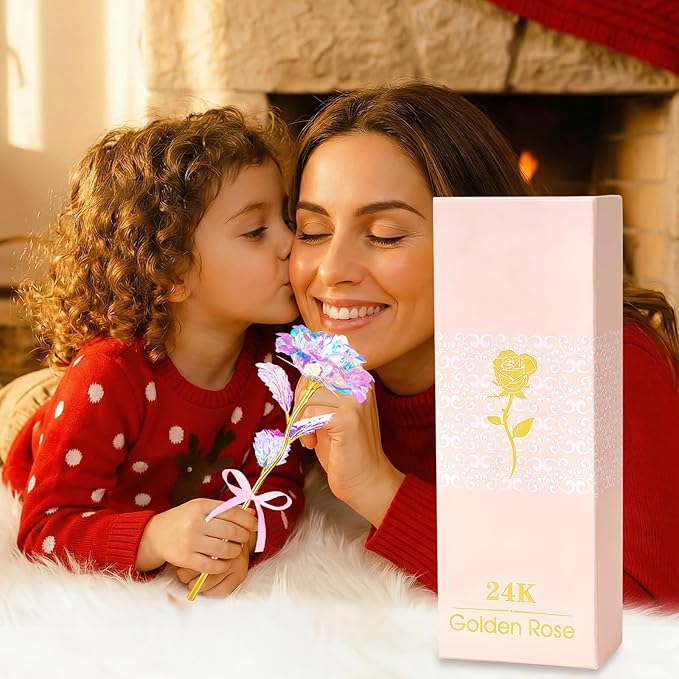Mothers Day Mom Gifts for Women Grandma, Artificial Forever Birthday Flowers Galaxy Glass Eternal Roses with Heart Shaped Crystal Vase, Mother's Day Anniversary Wedding Rose Gifts for Wife Sister