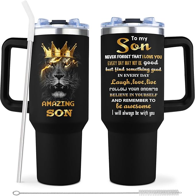 Muilzon To My Son Gifts Coffee Tumbler 40oz with Handle and Straw - Gifts for Adult Son from Mom Dad - Graduation Christmas Birthday Gift Ideas for Sons Coffee Mug Cup