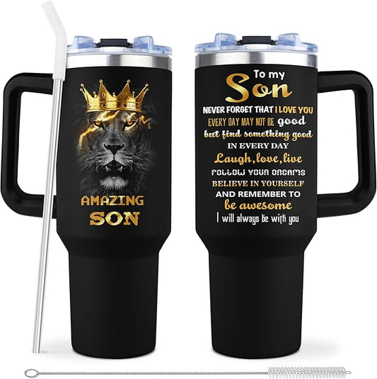 Muilzon To My Son Gifts Coffee Tumbler 40oz with Handle and Straw - Gifts for Adult Son from Mom Dad - Graduation Christmas Birthday Gift Ideas for Sons Coffee Mug Cup
