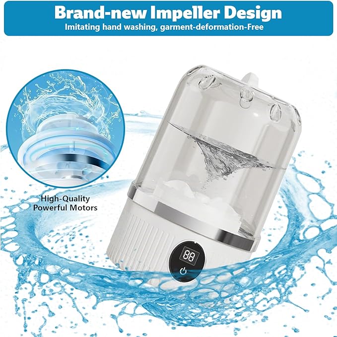 Portable Washing Machine, Underwear Washer, Small Washing Machines, Mini Washing Rechargeable Cordless Washing-Machine, Laundry Cup for Bra, Underwear, Socks (1 L capacity)