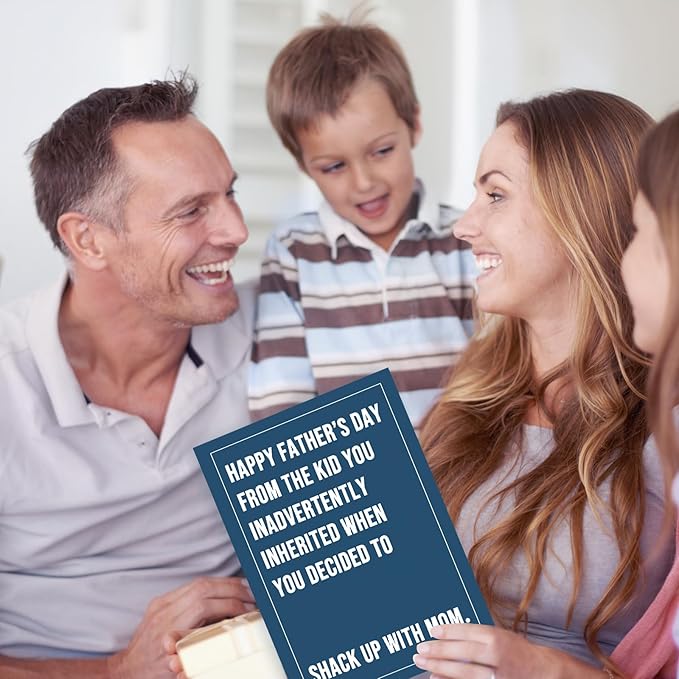 FANCYLUCKY Funny Step Dad Fathers Day Card Gifts from Step Son Daughter, Bonus Dad Fathers Day Cards, Humor Father's Day Card for Stepdad