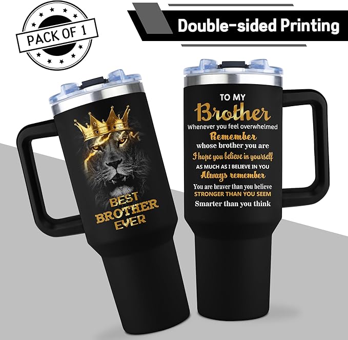 Muilzon Gifts for Brother Tumbler 40oz - Brother Gifts for Birthday Christmas Fathers Day from Sister - Big Brothers Gift Coffee Mug - Cool Funny Gift for Older/Little Brothers Cup with Handle