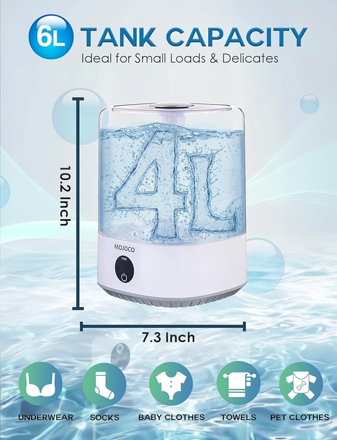 MOJOCO Mini Washing Machine - 4L Small Portable Washing Machine with 3 Wash Modes for Underwear, Socks & Baby Clothes - Rechargeable Countertop Mini Washer for Dorms, Hotels, Travel & Camping