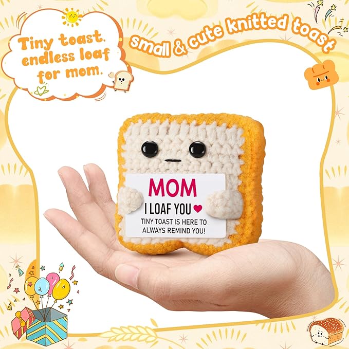 Mothers Day Pun Gift for Mom from Daughter Son- Handmade Cute Loaf Crochet Toast - I Love You Funny Presents for Moms Bonus Mamas Mother-in-Law Birthday, Valentine's Christmas Stocking Stuffers