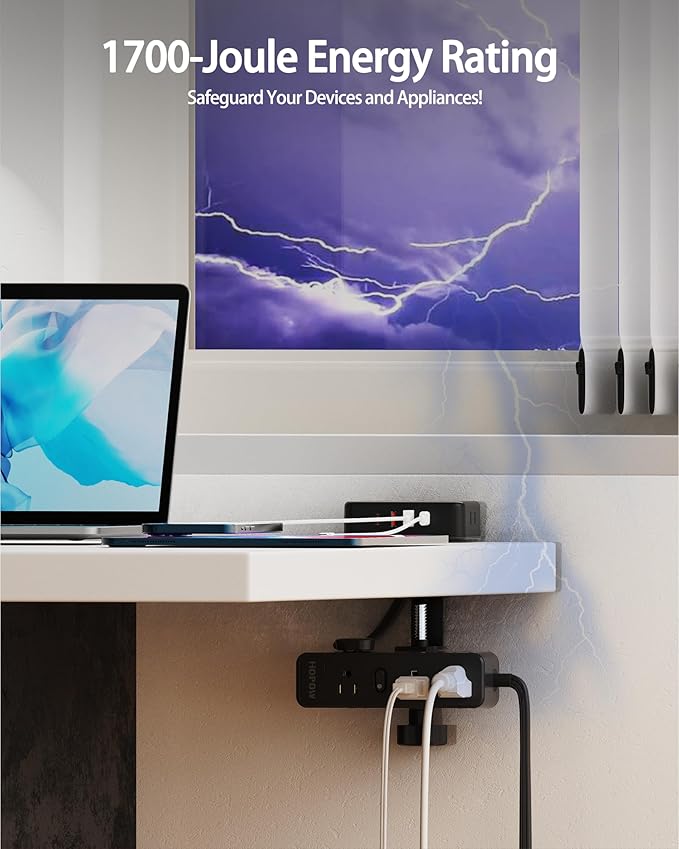 HOPOW 15 FT Dual Layer Desk Clamp Power Strip, Desktop Edge Mount Charging Station with 13 Outlets 4 USB Ports (2 USB C), Under Desk Surge Protector(1700 Joules), Extension Cord for Office Home