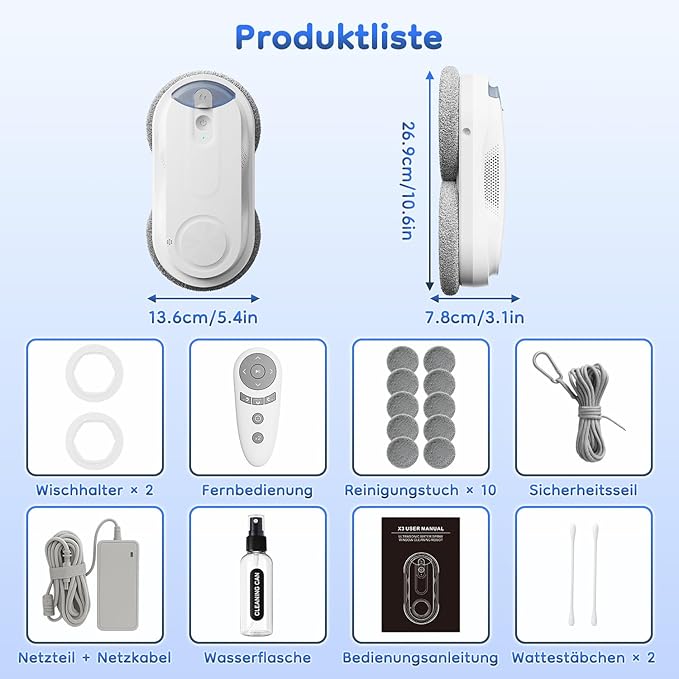 Obito X3 Window Cleaning Robot, Dual Nozzles with Ultrasonic Spray, 5.0 AI Path Planning, Max 3200Pa & Steady-Climbing System, Automatic Edge Detection, Robot Window Cleaner Inside/Outside, White