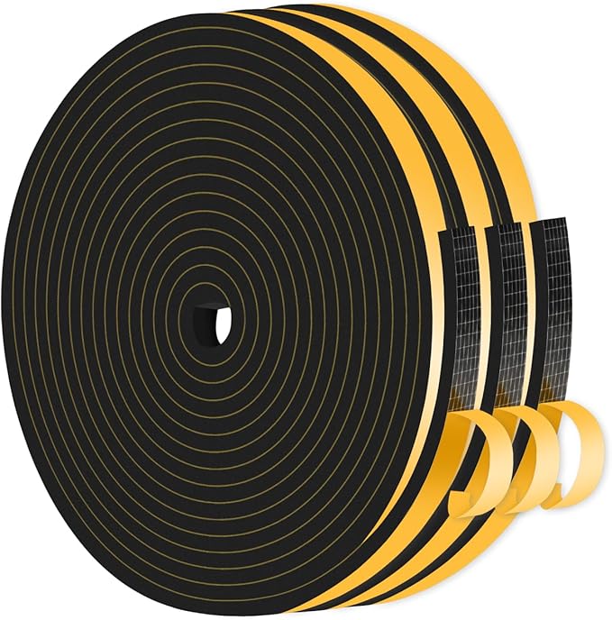 Weather Stripping Door Seal,Weather Stripping,Soundproof,Cold Insulation,High Density CR Foam Insulation Tape for Door, Front Door Frame, Windows,Sliding Door (Black, 1/4 in x 1/8 in x 39Ft)