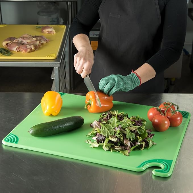 San Jamar Saf-T-Grip Cutting Board with Food Safety Hook for Kitchen, Restaurants, and Fast Food, Plastic, 18 x 24 x 0.5 Inches, Green, (Pack of 6)