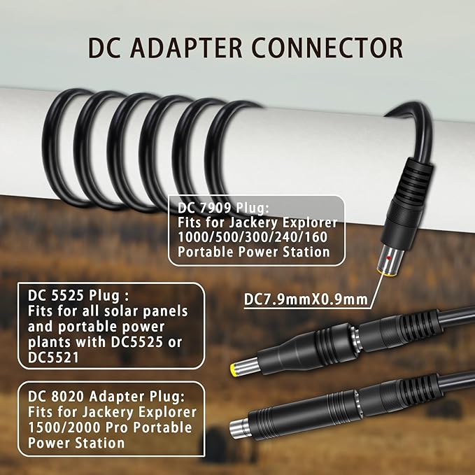 COMeap 30FT 9M Solar Panel Adapter for Jackery, Compatible with MC-4 to DC 8mm Extension Cable with DC7909 to DC8020/DC5525 Connector for GZ Yeti Jackery Bluetti Solar Power Station 12AWG