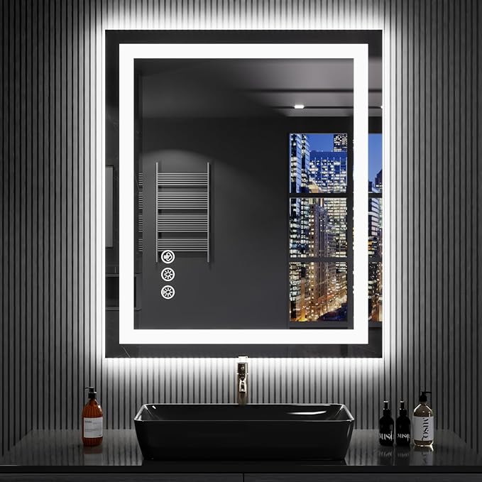 LOAAO 24"X32" RGB LED Bathroom Mirror with Lights, Anti-Fog, Dimmable, Lighted Bathroom Vanity Mirror, Multiple Light Modes, RGB Backlit + Front Light, Memory Function, Tempered Glass, ETL Listed