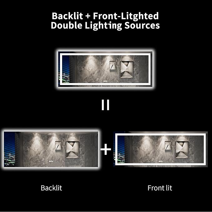 LOAAO 96"X36" LED Bathroom Mirror with Lights, Anti-Fog, Dimmable, Backlit + Front Lit, Lighted Bathroom Vanity Mirror for Wall, Memory Function, Tempered Glass, Shatter-Proof, ETL Listed