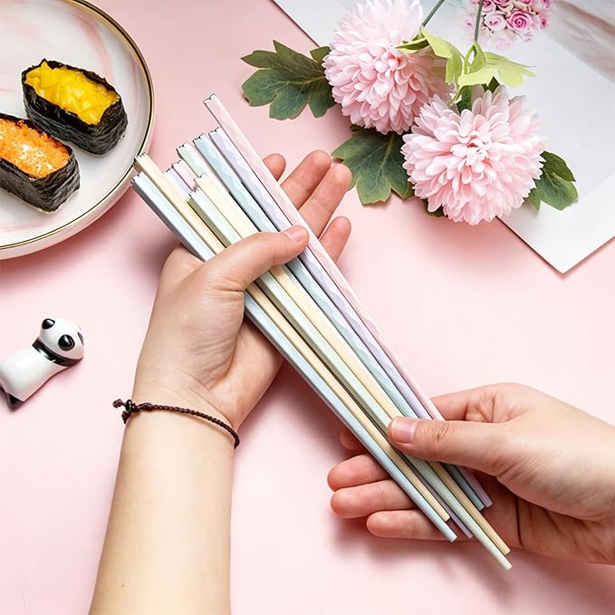 5 Pairs Fiberglass Reusable Chopsticks Dishwasher Safe, Slivek 9.5 in Premium Lightweight Chopsticks Non-slip, Japanese Chinese Korean Chop Sticks Gfit, Muti-color