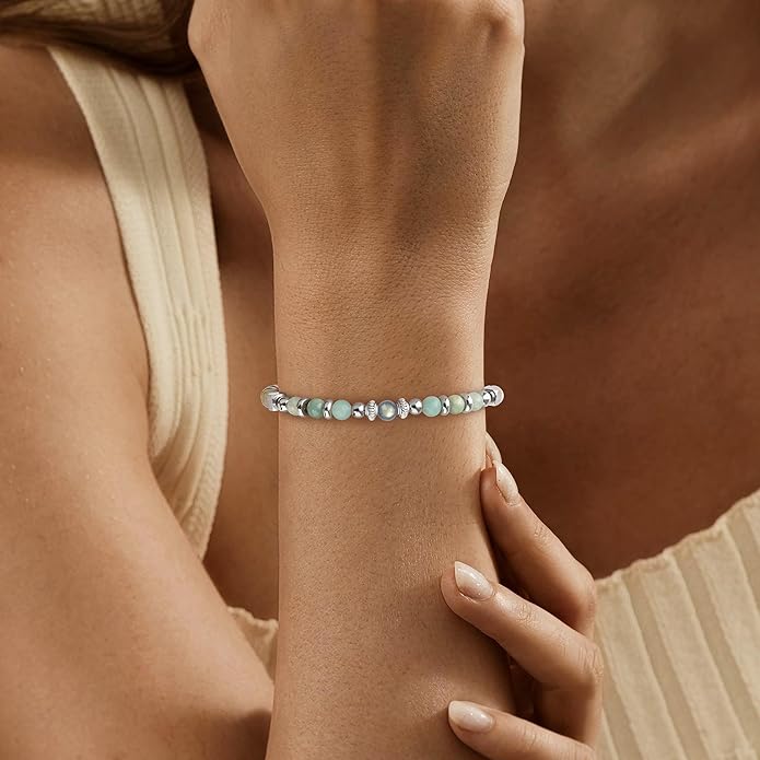 JoycuFF 𝗚𝗶𝗳𝘁𝘀 𝗳𝗼𝗿 𝗪𝗼𝗺𝗲𝗻 𝗠𝗼𝗼𝗻𝘀𝘁𝗼𝗻𝗲 𝗕𝗿𝗮𝗰𝗲𝗹𝗲𝘁 Amazonite Colorful Imperial Jasper Stainless Steel Beads Bracelets, Mothers Day Birthday Christmas Valentines Graduation Gifts