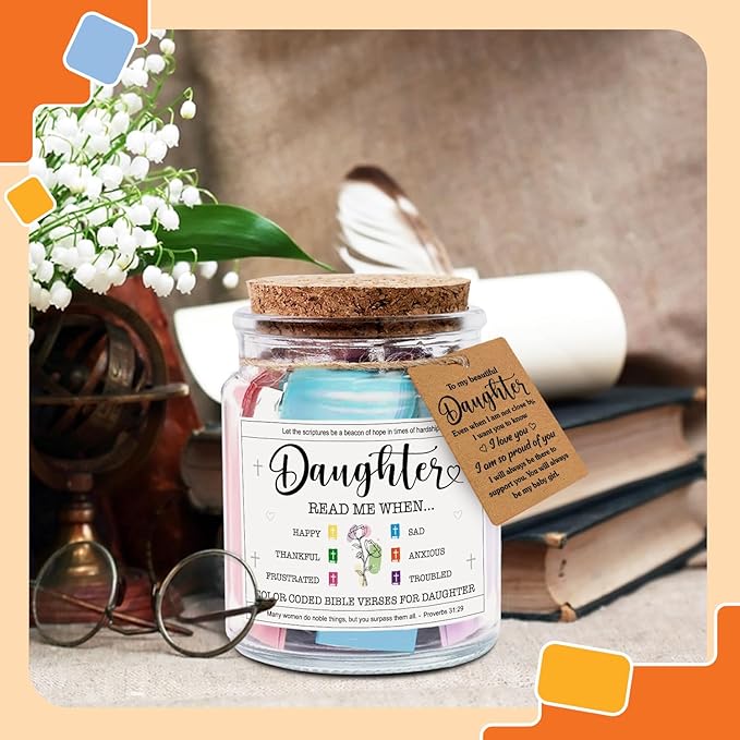 NewEleven Mothers Day Gifts for Daughter - Inspirational, Birthday, Confirmation Gifts For Daughter, Teen Girl, Adult Daughters - Daughters Birthday Gift Ideas From Mom, Dad - Bible Verse Jar