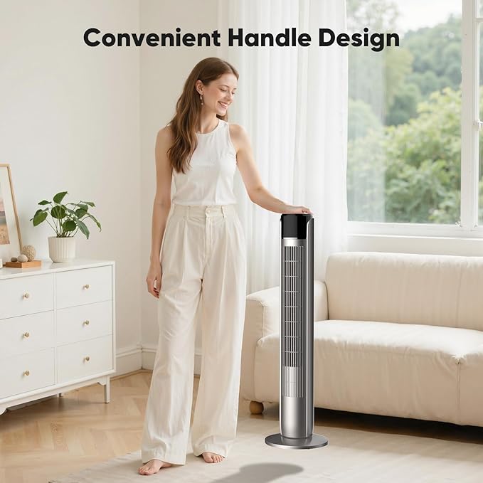 OLIXIS Tower Fan for Bedroom, 60°Oscillating Fan with Remote, 25ft Far, 28dB Quiet Electric Standing Fan, 12 H Timer, 5 Speeds, 4 Modes, Bladeless Floor fan for Home, Office, Indoor, 36 Inch