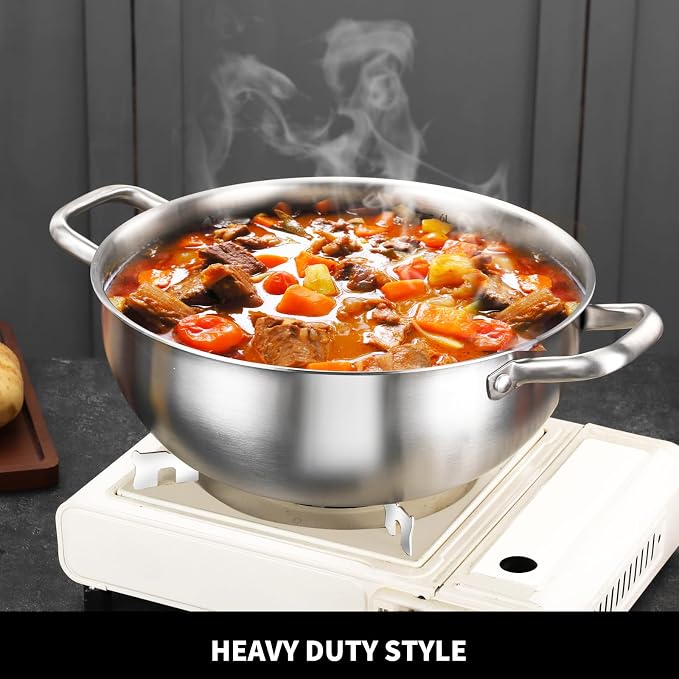 Delarlo Tri-Ply Stainless Steel 12 Inch Everyday Pan With Lid,7.2QT | kitchen everything pan, Chef's Pans,Induction Cooking Pot, 7.2QT Oven Safe Stock Pot, Up to 600℉