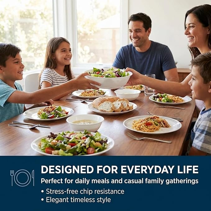 Corelle Vitrelle 18-Piece Service for 6 Dinnerware Set Triple Layer Glass and Chip Resistant, Lightweight Round Plates and Bowls Set, Mystic Gray