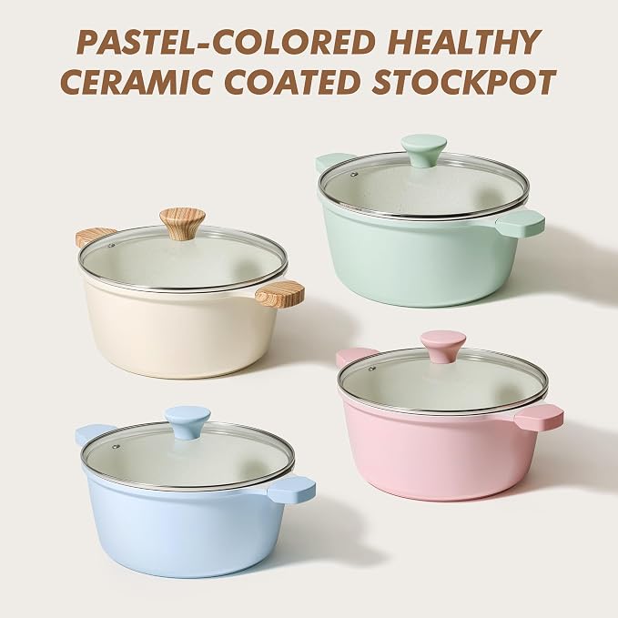 SENSARTE Ceramic Nonstick Stock Pot with Lid, 4.5 Quart, Green | Healthy Nontoxic Ceramic Coating, PFAS & PTFE Free, Compatible with All Stoves Including Induction Cooktops, Dishwasher safe.