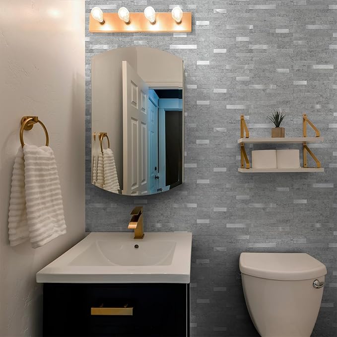 StyloVue 2 Sheets Peel and Stick Backsplash for Kitchen, Slate Gray with Metal Silver Look Stick on Tile Upgrade Your Kitchen Backsplash, RV, Fireplace