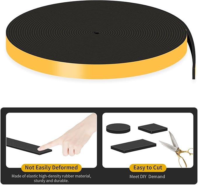 Weather Stripping Door Seal,Weather Stripping,Soundproof,Cold Insulation,High Density CR Foam Insulation Tape for Door, Front Door Frame, Windows,Sliding Door (Black, 1 in x 1/16 in x 33Ft)