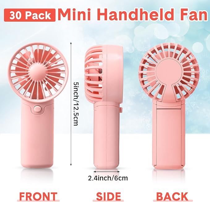 Rossesay 30 Pcs Mini Portable Fan Handheld Battery Operated Portable Small Personal Fans for Summer Travel Beach Indoor Outdoor Cooling Gift (Pink)