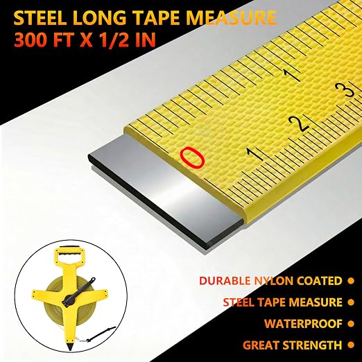 328ft/100m Open Reel Long Tape Measure, 1/2" Nylon-Coated Steel Blade, Dual Inch/Metric Scales, ABS Impact-Resistant Case for Construction, Surveying Light Yellow