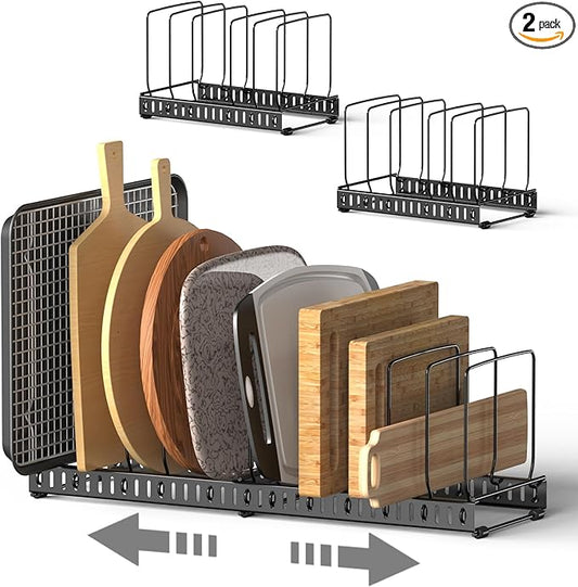 HzTinT 2PACK Cutting Board Organizer, Adjustable Divider Cutting Board Holder with Anti-slip Pads, Kitchen Cabinet Organizer for Baking Cookie Sheet Pan Bakeware Cookie, Black, Large-Size