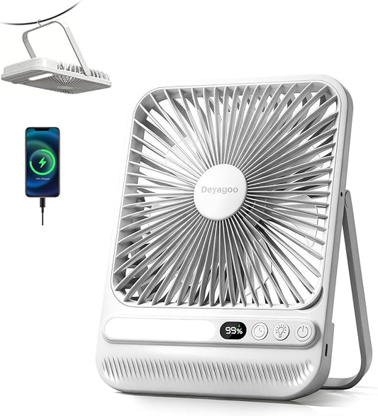 Deyagoo Travel Fan,7-Inch Portable Fan, Rechargeable Fan, 28H 10000mAh Ultra-Thin Quiet USB Desk Fan with Timer & LED Display for Bedroom, Office, Camping