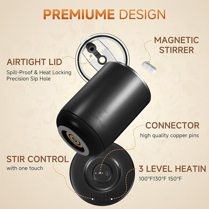 Self Stirring Coffee Mug, Self Heating Coffee Mug 10 oz, Heated Coffee Mug with Smart Temperature Control, Electric Coffee Cup with Heating Base, Auto Shut Off Warming Mug for Mom