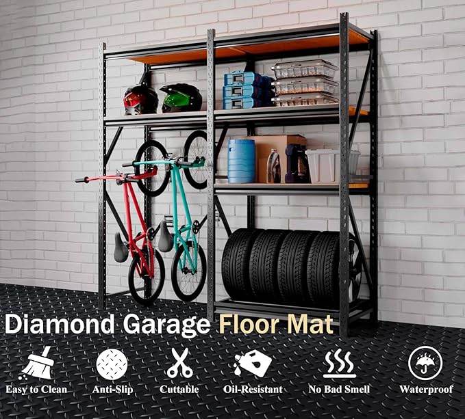 StellarStar 4x30 FT Garage Floor Mat, 2.8mm Thickened PVC Diamond Plate Garage Mat with 20PCS Tapes, Rubber Flooring Rolls for Under Car, Non-Slip Rubber Motorcycle Mat for Golf Cart, Trailer, Black