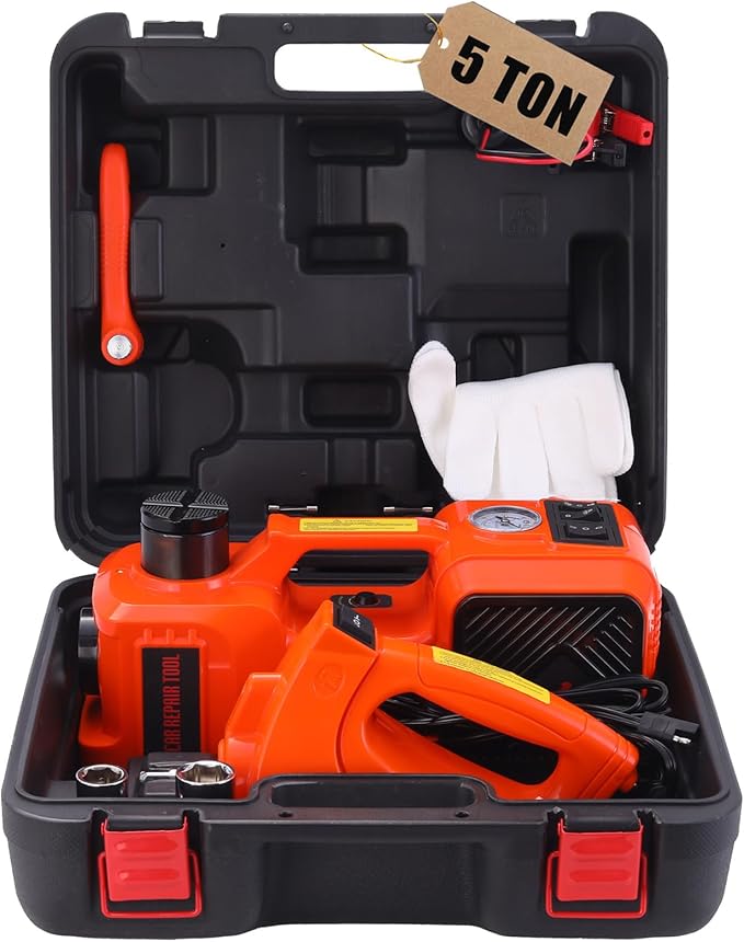 ROGTZ Electric Hydraulic Car Jack Kit with Impact Wrench and Tire Inflator Pump, 5 Ton 12V Hydraulic Jack for SUV Sedans Tire Change with LED Light