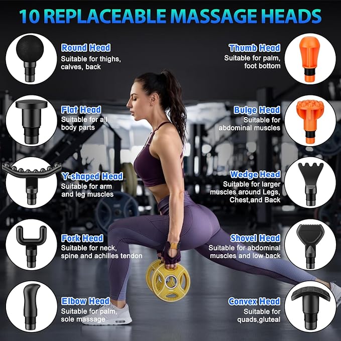 TOLOCO Massage Gun, Muscle Massage Gun Deep Tissue for Athletes with 10 Massage Heads, Electric Percussion Massager for Any Pain Relief, Mothers Day Gifts, Silver