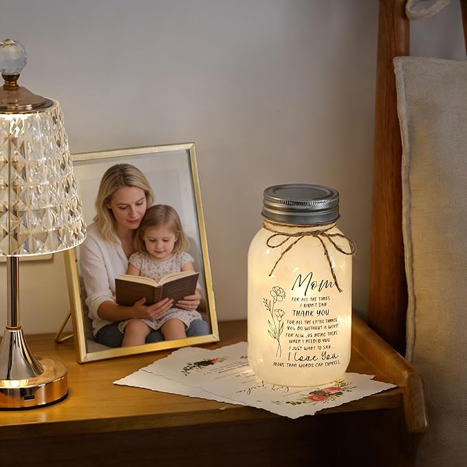 Maracco Mothers Day Gifts for Mom from Daughter Son, 30oz Large Mason Jar Night Light Home Decor, Thank You Mama & I Love You Mom Gifts, Happy Birthday Mother Gift
