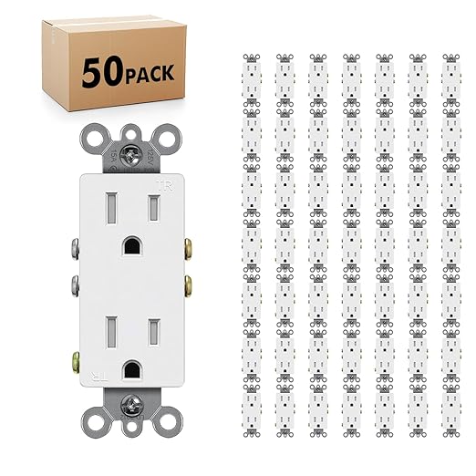 Micmi Decorator Receptacle Outlet, Standard Electrical Wall Tamper Resistant Decorative Receptacle, 15 Amp 125 Volt, Grounding UL Listed (50Pack, White, 15 Amp Outlet)
