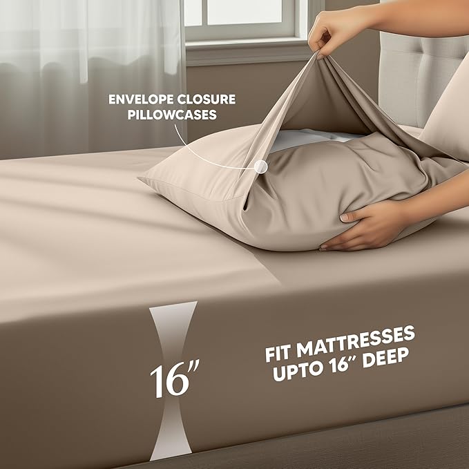 Utopia Bedding California King Size Sheet Set – 4 Piece Bed Sheets, Soft and Breathable Microfiber, Includes 1 Fitted Sheet, 1 Flat Sheet and 2 Pillowcases – Oeko Tex (Beige)