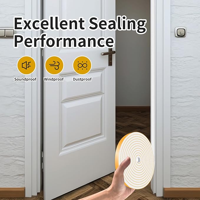 Door Weather Stripping,Weather Stripping,High Density CR Foam for Door,Front Door Frame,Windows (White,1/2 in x 1/4 in x 13Ft)