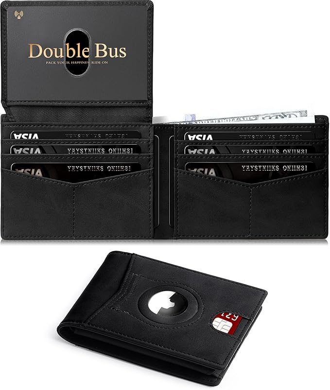 Wallet for Men Slim RFID Blocking Bifold Carbon Fiber,Minimalist Small Compact Front Pocket Credit Card Holder,Thin Mens Leather Wallets Smart Security With 2 ID windows 1 Cash (Crazy Horse Black)