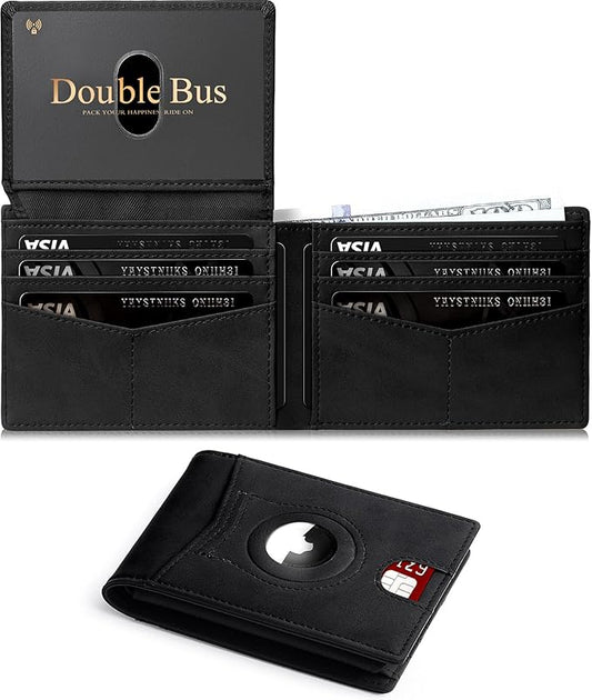 Wallet for Men Slim RFID Blocking Bifold Carbon Fiber,Minimalist Small Compact Front Pocket Credit Card Holder,Thin Mens Leather Wallets Smart Security With 2 ID windows 1 Cash (Crazy Horse Black)