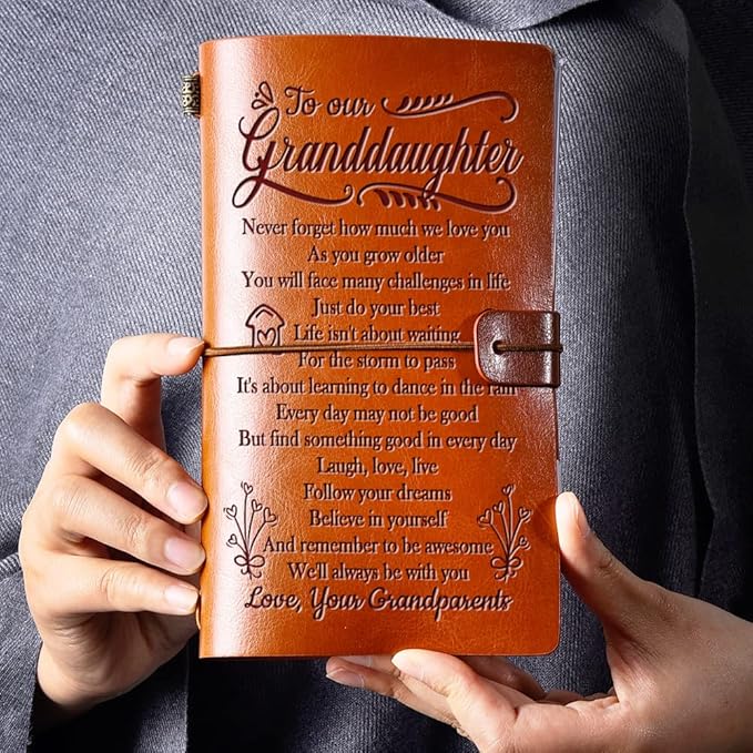 Granddaughter Birthday Gifts from Grandma Grandpa, To My Granddaughter Leather Journal, 140 Page Refillable Journal, Unique Christmas Birthday Gifts for Granddaughter from Grandparents