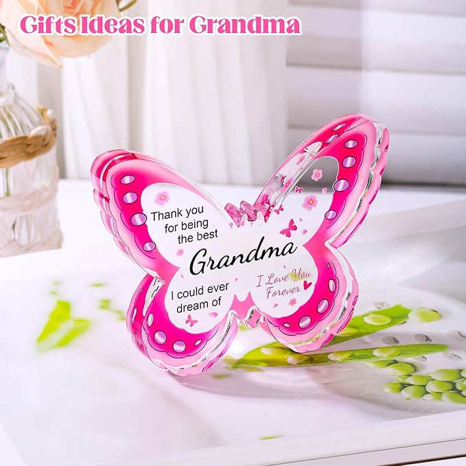 Mothers Day Gifts for Grandma, Grandma Mothers Day Gift - Acrylic Butterfly Plaque, Birthday Mother's Day Present for Grandmother from Grandkids, Best Gift Ideas for Grandma