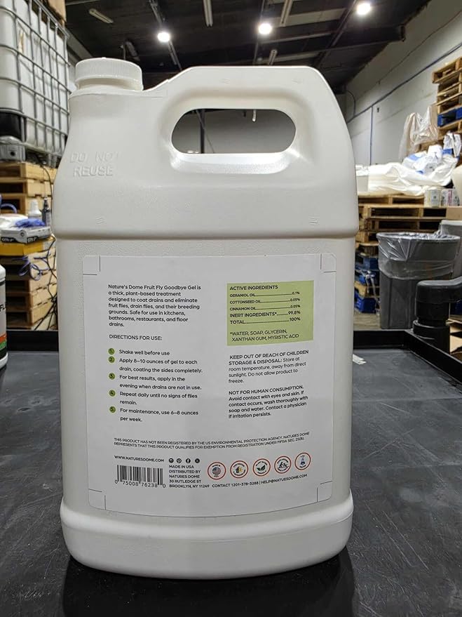 Nature’s Dome Drain Fly Killer Gel – 1 Gallon – Kills & Prevents Drain Flies, Fruit Flies & Sewer Flies – Natural Plant-Based Treatment for Sinks, Pipes & Drains – Safe for Septic Systems