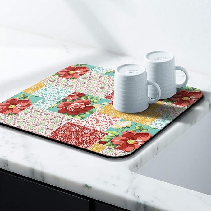 Coffee Bar Mat Accessories for Countertop Absorbent Hide Stain Rubber Backed Dish Drying Mats for Kitchen Counter Draining Pad Decor Gift(18x16in)