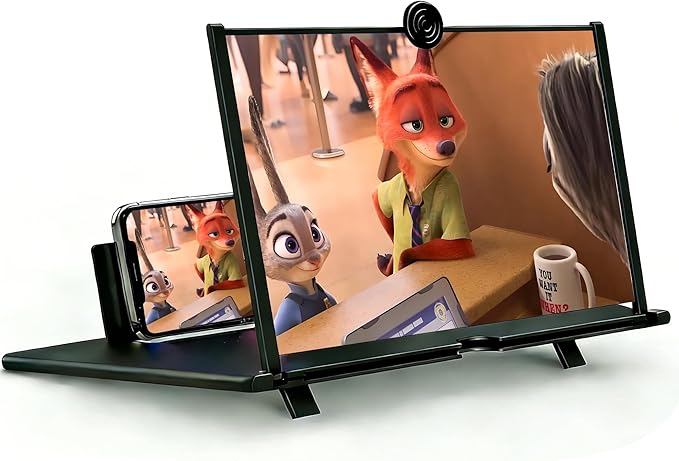 16" Mobile Phone Screen Magnifier, 3D HD Screen Amplifier Projector for Movies, Anti-Blue Light Eye-Protecting Screen with Mobile Phone Holder
