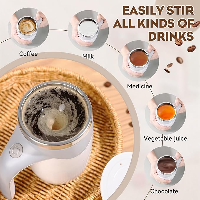 JUDUNA Automatic Magnetic Stirring Coffee Mug, 2024 New Magnetic Coffee Stirrer Mug for Milk Stirring Mug with Lid, Automatic Coffee Cup Stirrer Auto Stirring Coffee Mug (2 Pcs)