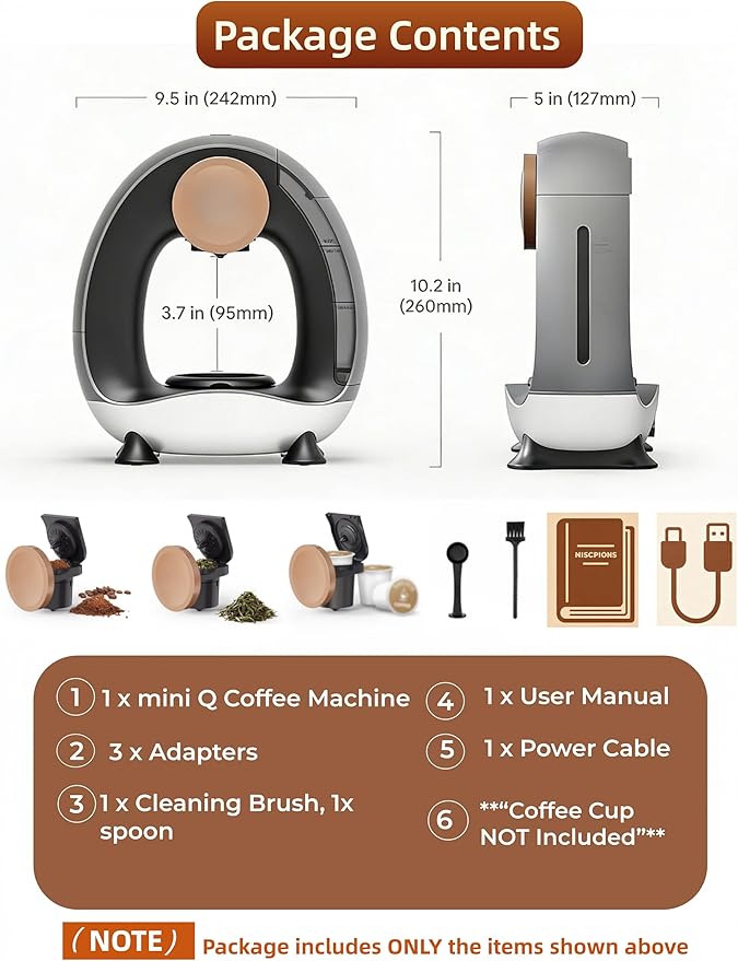 3 in 1 Single Serve Coffee Maker for K Cup Black, Ground Coffee and Tea Leaves, 1400W 20s Fast Heating Mini K Cup Coffee Brewer, One Button Operation, for Small Spaces for Bedroom