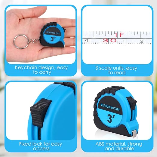 Kanayu 30 Mini Tape Measure Keychains 3 ft Small Retractable Measuring Tape Bulk with Lock Steel Easy Read Pocket for Birthday Party Favors Daily Use (Blue)